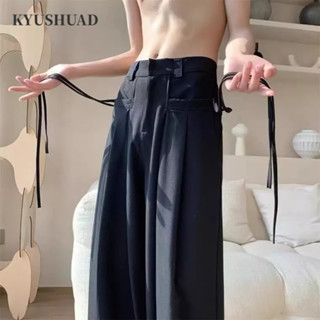 KYUSHUAD ขี้เกียจแฟชั่นสบายๆตรงหล่อกางเกงใหม่,เทรนด์แฟชั่นเยาวชนกางเกงขายาวสีทึบ，