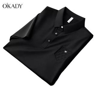 OKADY ใหม่แฟชั่นแขนสั้นสีทึบผู้ชายเสื้อโปโลอินเทรนด์แฟชั่นฤดูร้อนผู้ใหญ่เสื้อผ้าผู้ชาย