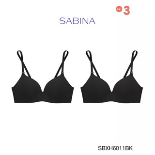 Sabina ซาบีน่า เสื้อชั้นใน Invisible Wire (Set 2 ชิ้น)(ไม่มีโครง) Seamless Fit รุ่น Soft Doomm  รหัส SBXH6011BK สีดำ