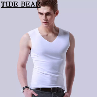 TIDE BEAR เสื้อแขนกุดเสื้อกล้ามผู้ชายเสื้อยืดแขนสั้นสำหรับออกกำลังกายบุรุษออกกำลังกายเสื้อกล้ามออกกำลังฟิตเนสชายเสื้อยืดผู้ชาย