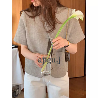 พร้อมส่ง💖 (AP038) Beige Rita top เสื้อคลุม แขนสั้น สีเบจ เทาหม่น สไตล์เกาหลี cardigan ผ้าทวีต ใส่ทำงาน