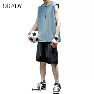 OKADY เทรนด์ใหม่ของผู้ชายในกางเกงห้าจุดยอดนิยม, เสื้อกั๊กแขนกุดแฟชั่น, ชุดสูทสไตล์ญี่ปุ่นแบบสบาย ๆ