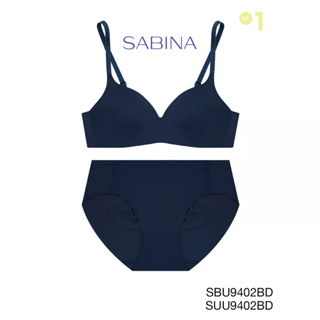 Sabina (เซตชุดชั้นใน) Wireless (ไม่มีโครง) Seamless Fit รุ่น Pretty Perfect  รหัส SBU9402BD+SUU9402BD สีน้ำเงินเข้ม