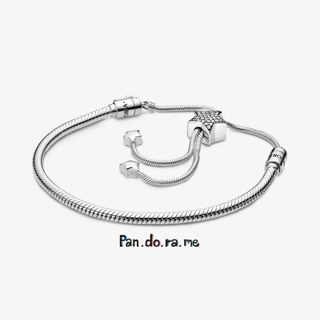 [พร้อมส่ง สินค้าแท้ 💯] แถมกล่องและถุงกระดาษ Pandora Moments Pavé Star and Snake Chain Sliding Bracelet