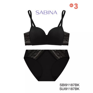 Sabina เซตชุดชั้นใน Wireless (ไม่มีโครง) รุ่น Modern V รหัส SBI91187BK+SUI91187BK  สีดำ