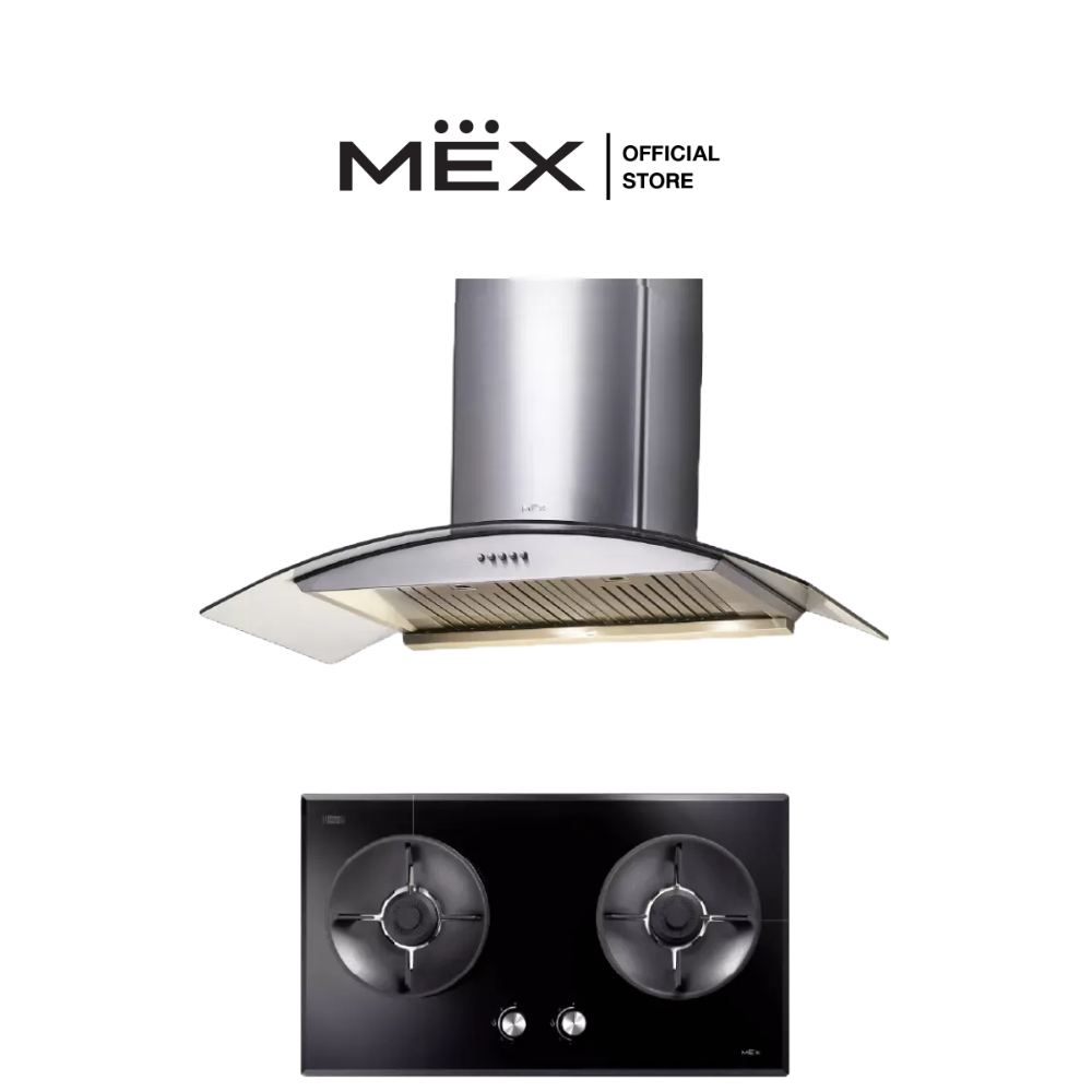 MEX Set รุ่น KV7118BFX90 + V7812MHR เตาแก๊สและเครื่องดูดควันทรงกระจกโค้ง