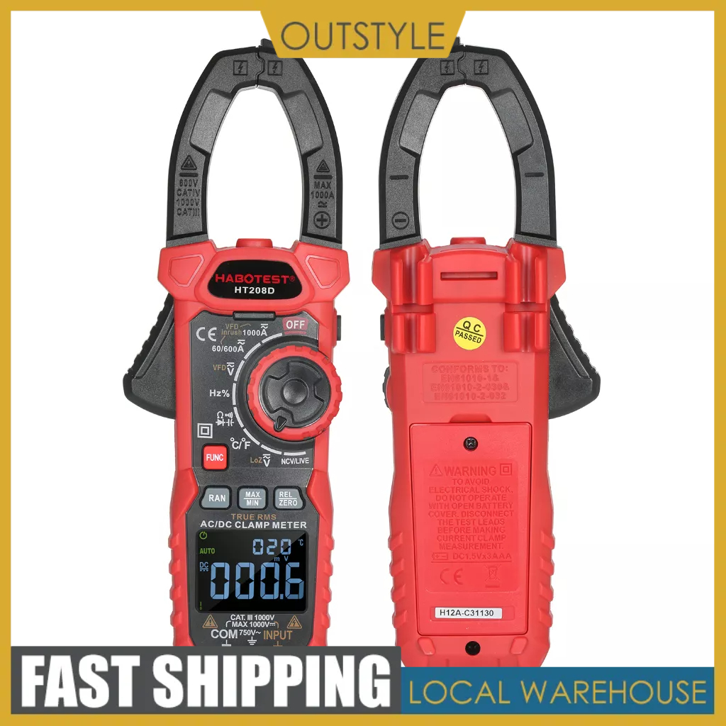 [จัดส่งในพื้นที่]HABOTEST HT208D แคลมป์มิเตอร์ 1000V/1000A AC/DC 6000 ครั้ง มัลติมิเตอร์ มิเตอร์แบบด