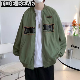 TIDE BEAR เครื่องแบบเบสบอลชาย อเมริกันเรโทรถนน ปักสอง-ด้านสวมใส่ผู้ชายและผู้หญิงฮิปฮอปหลวมเครื่องบินทิ้งระเบิดแจ็คเก็ตแจ็คเก็ต