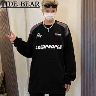 TIDE BEAR อเมริกันเรโทรถนน เสื้อกันหนาวแขนยาวแขนคู่รอบคอเสื้อด้านบน