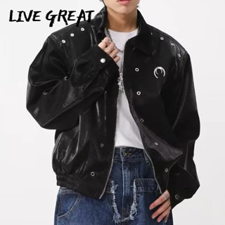 LIVE GREAT เสื้อโค้ทผู้ชายแฟชั่นใหม่เรียบง่ายทุกแมตช์เสื้อแจ็กเก็ตปกหลวมลำลองด้านบน