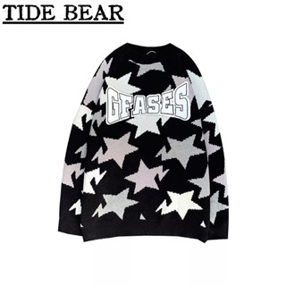 TIDE BEAR เสื้อกันหนาวผู้ชาย เกาหลีย้อนยุคสบายๆ ความรู้สึกระดับไฮเอนด์ของเสื้อถักแฟชั่นสำหรับคู่รักที่เต็มไปด้วยดาวและตัวอักษร