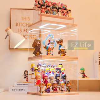 [ กล่องไม้LED ]กล่องใส่ฟิกเกอร์โชว์โมเดล popmart ตู้โชว์สำหรับวางของ Wooden LED TOY Display Case Storage Stakable Box