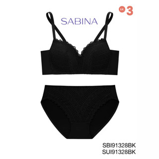 Sabina เช็ตชุดชั้นใน  Invisible Wire (ไม่มีโครง) รุ่น Modern V รหัส SBI91328BK+SUI91328BK สีดำ