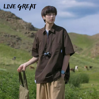 LIVE GREAT เสื้อเชิ้ตทำงาน เสื้อโปโลผู้ชาย ฤดูร้อน อินเทรนด์ ลำลอง สไตล์ญี่ปุ่น ซิปครึ่ง แขนสั้นหนัก