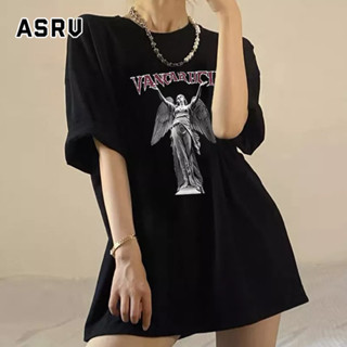 ASRV เสื้อยืด เสื้อยืดคอกลมแขนสั้นทรงหลวมพิมพ์ลายเทวดาเก่าชายและหญิงอเมริกันไฮสตรีทในแฟชั่นเทรนด์ชั้นนำ