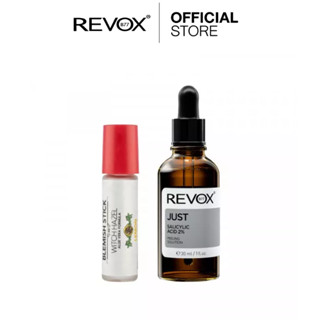 (SETเคลียร์สิวผิวใสเด้ง) RevoxB77 JUST SALICYLIC ACID 2% PEELING SOLUTION 30 ml + Blemish stick formula lemon 6.8 ml