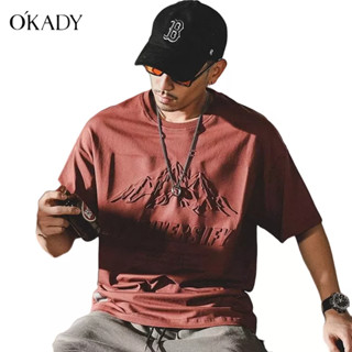 OKADY แนวโน้มรายวันของเยาวชนที่นิยมเสื้อยืดแขนสั้นแฟชั่นมาตรฐานคอกลมเรียบง่าย