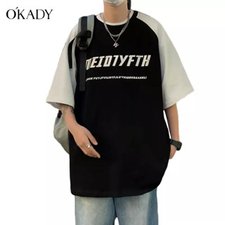 OKADY ใหม่ผู้ชายอารมณ์เสื้อยืดเยาวชนที่นิยมในแฟชั่นแขนห้าส่วนรอบคอด้านบน