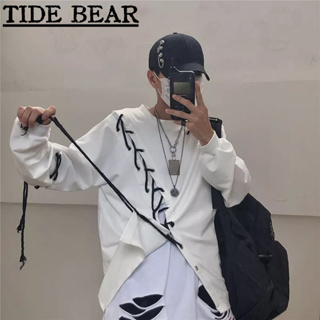 TIDE BEAR เสื้อกันหนาวผู้ชาย อเมริกันเรโทรถนน ความรู้สึกระดับไฮเอนด์ของสไตล์มืด,ซุปเปอร์ไฟ,บุคลิกภาพฮิปฮอป,สายรัดหลวม,ท็อปส์ซูแขนยาวสำหรับคู่รัก