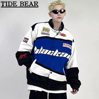 TIDE BEAR อเมริกันเรโทรถนน จดหมายพิมพ์ชุดแข่งรถจักรยานยนต์แจ็คเก็ตแจ็คเก็ต