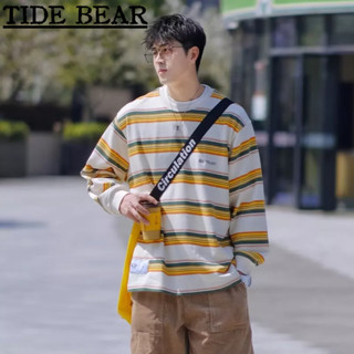 TIDE BEAR เกาหลีย้อนยุคสบายๆ รอบคอเสื้อกันหนาวลายพิมพ์แฟชั่นหลวมด้านบน