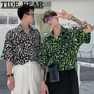 TIDE BEAR เสื้อผู้ชาย เกาหลีย้อนยุคสบายๆ ความรู้สึกระดับไฮเอนด์ของชายหาดครึ่งแขนดอกไม้แฟชั่น