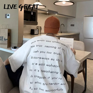 LIVE GREAT เสื้อยืดผู้ชายย้อนยุคฮิปฮอปไฮสตรีทฤดูร้อนช่องหลวมด้านบน