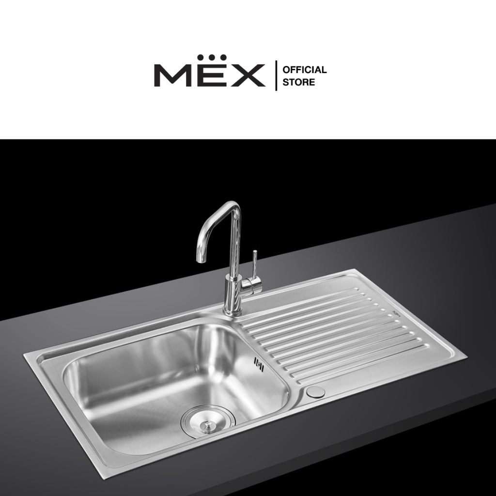 MEX รุ่น DLA101 อ่างล้างจาน 1 หลุม 1 ที่พัก ขนาดอ่าง 100 x 50 ซม. สเตนเลส สตีล AISI 304