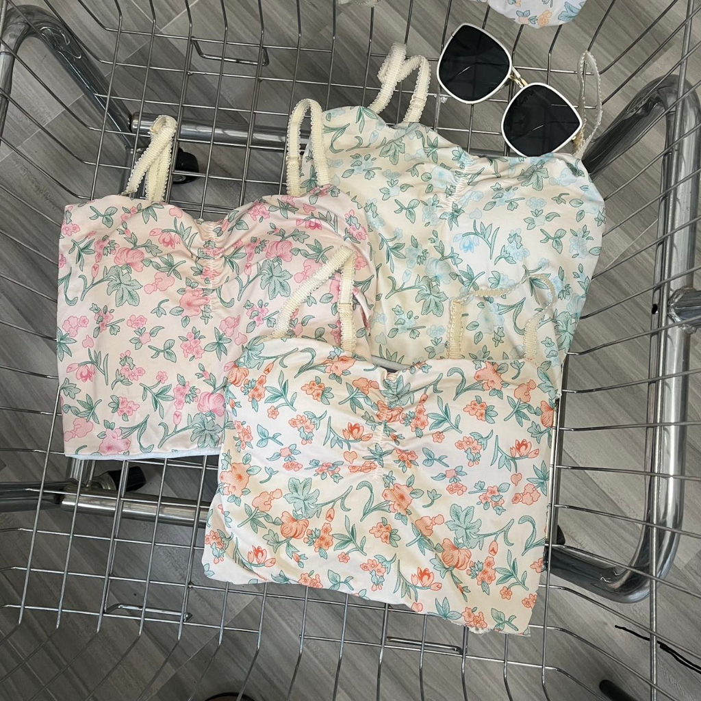 เสื้อครอปสาย เดี่ยวลายดอกไม้ BFY-387