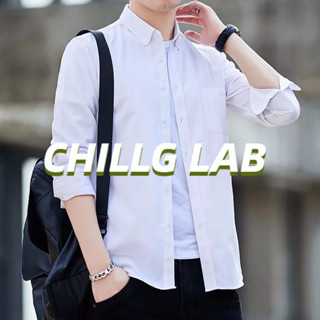 CHILLG LAB ใหม่ เสื้อเชิ้ตลําลอง ผ้าออกซ์ฟอร์ด เข้ารูป สีพื้น สไตล์เกาหลี สําหรับผู้ชาย