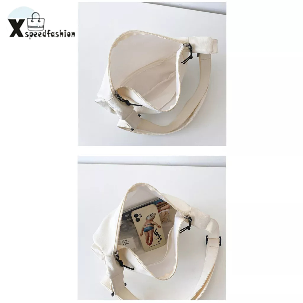 xspeedfashion(X1833) กระเป๋าสะพายข้างผ้าไนล่อนสีพื้นลายเส้น สไตล์เกาหลี(ไม่มีที่ห้อยแถม)