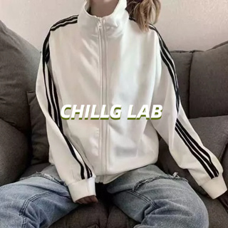 CHILLG LAB แจ็คเก็ตฤดูใบไม้ผลิและฤดูร้อนใหม่สามบาร์ผู้หญิงรุ่นเกาหลีบางแจ็คเก็ตนักเรียนสีดําเบสบอลเครื่องแบบผู้หญิงหลวม BF แนวโน้ม