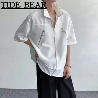 TIDE BEAR เสื้อผู้ชาย อเมริกันถนนสูงแนวโน้มฤดูร้อนเยาวชนที่นิยมหลวมช่องคู่แขนสั้นท็อปส์ซู