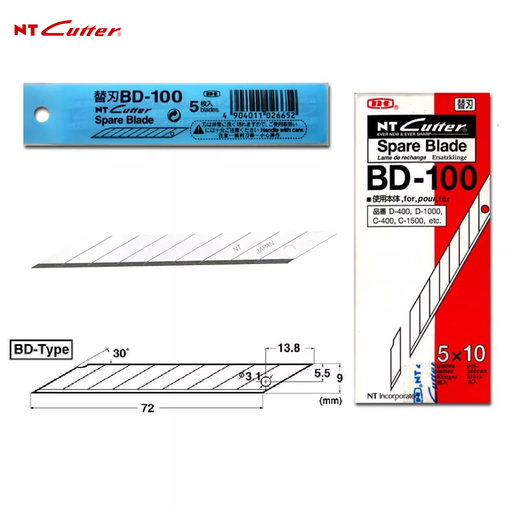 NT CUTTER ใบมีด รุ่น BD-100 (30 องศา) 1 กล่อง