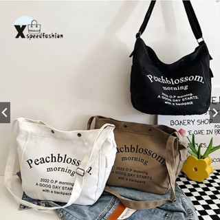 XSPEEDFASHION(X1837) กระเป๋าผ้าสะพายข้าง Peachblossom.ผ้าแคนวาส