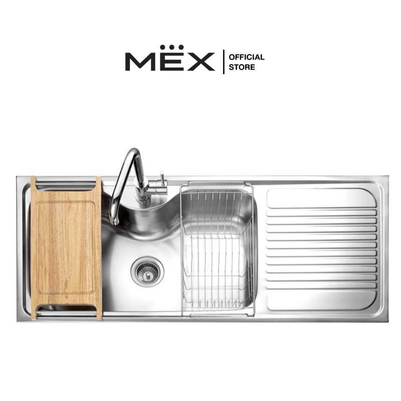 MEX รุ่น SUMO3BL SET อ่างล้างจาน 1 หลุม 1 ที่พัก ขนาดอ่าง 71 x 41 ซม. (Set อ่างพร้อมอุปกรณ์) สเตนเลส สตีล AISI 304