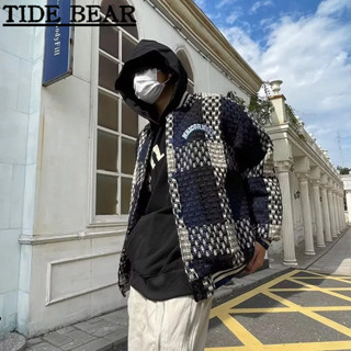 TIDE BEAR เครื่องแบบเบสบอลชาย อเมริกันเรโทรถนน ความรู้สึกระดับไฮเอนด์ของการออกแบบแฟชั่นความรู้สึกของเสื้อลายสก๊อตแจ็คเก็ตผ้าฝ้