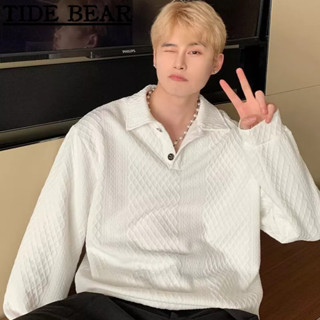 TIDE BEAR เสื้อโปโลผู้ชาย เกาหลีย้อนยุคสบายๆ วาฟเฟิลระดับไฮเอนด์สีทึบหลวมหล่อแฟชั่นบน