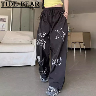 TIDE BEAR กางเกงผู้ชาย อเมริกันเรโทรถนน พิมพ์กราฟฟิตีเฉพาะคู่ออกแบบหลวมกระเป๋าสบายๆ