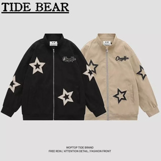 TIDE BEAR เสื้อผู้ชาย เกาหลีย้อนยุคสบายๆ ดาวระดับไฮเอนด์ซิปคู่แฟชั่นเสื้อสเวตเตอร์ถัก