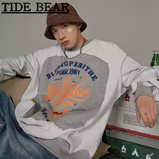 TIDE BEAR เสื้อกันหนาวผู้ชาย อเมริกันย้อนยุคถนนแขนยาว จดหมายลำลองพิมพ์อารมณ์แฟชั่นรอบคอเสื้อคู่