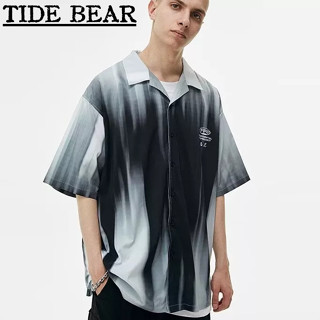 TIDE BEAR เสื้อผู้ชาย อเมริกันย้อนยุคถนนผู้ชายและผู้หญิงฮาวายผูกย้อมแขนสั้น