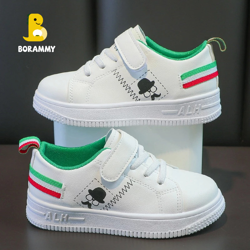 Qqs476 ใหม่รองเท้าเด็กผู้หญิงสีขาวและรองเท้ากีฬาเด็กผู้ชายกันลื่น