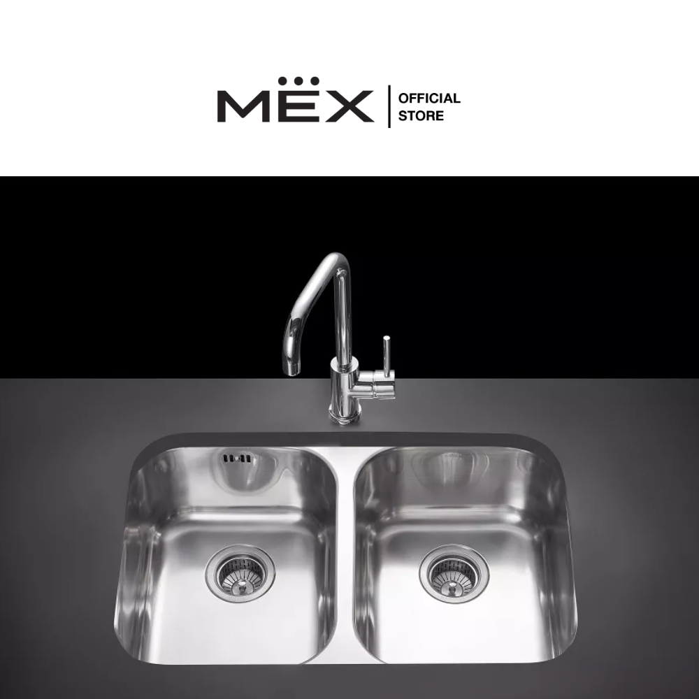 MEX รุ่น BL33X2B อ่างล้างจาน 2 หลุม ขนาด 75 x 47 สเตนเลส สตีล AISI 304