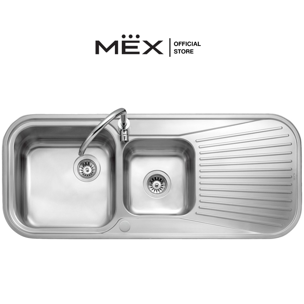MEX รุ่น GALA อ่างล้างจาน 2 หลุม 1 ที่พัก ขนาด 120 x 50 ซม. สเตนเลส สตีล AISI 304
