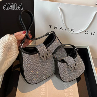 AMILA  ผู้หญิงฤดูร้อนใหม่คุณภาพสูงหนึ่งไหล่กระเป๋า Messenger rhinestone AW เพชรเต็มกระเป๋าใบเล็ก