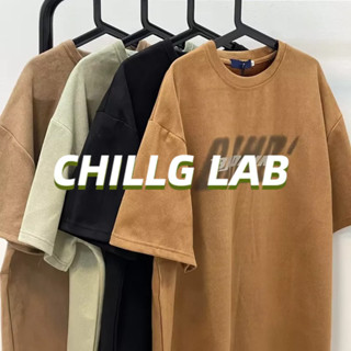 CHILLG LAB เสื้อยืดผู้ชายสไตล์อเมริกันย้อนยุคหนังกลับหนักหลวมไฮสตรีทแขนสั้นคู่ท็อปส์ซู