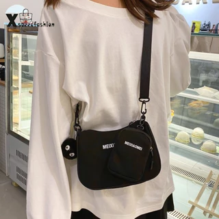 (ส่งด่วน)xspeedfashion(X1646) -m3กระเป๋าสะพายข้าง ผ้าแคนวาส กระเป๋ามีลูก กระเป๋าเซ็ต