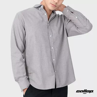 GALLOP : OXFORD CASUAL SHIRT เสื้อเชิ๊ตแขนยาว ผ้า OXFORD รุ่น GW9030 สี Neutral Grey - เทา