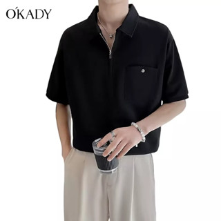 OKADY เสื้อโปโลผู้ชายฤดูร้อน ins แขนสั้นเยาวชนขี้เกียจญี่ปุ่นอารมณ์ใหม่อินเทรนด์ด้านบน